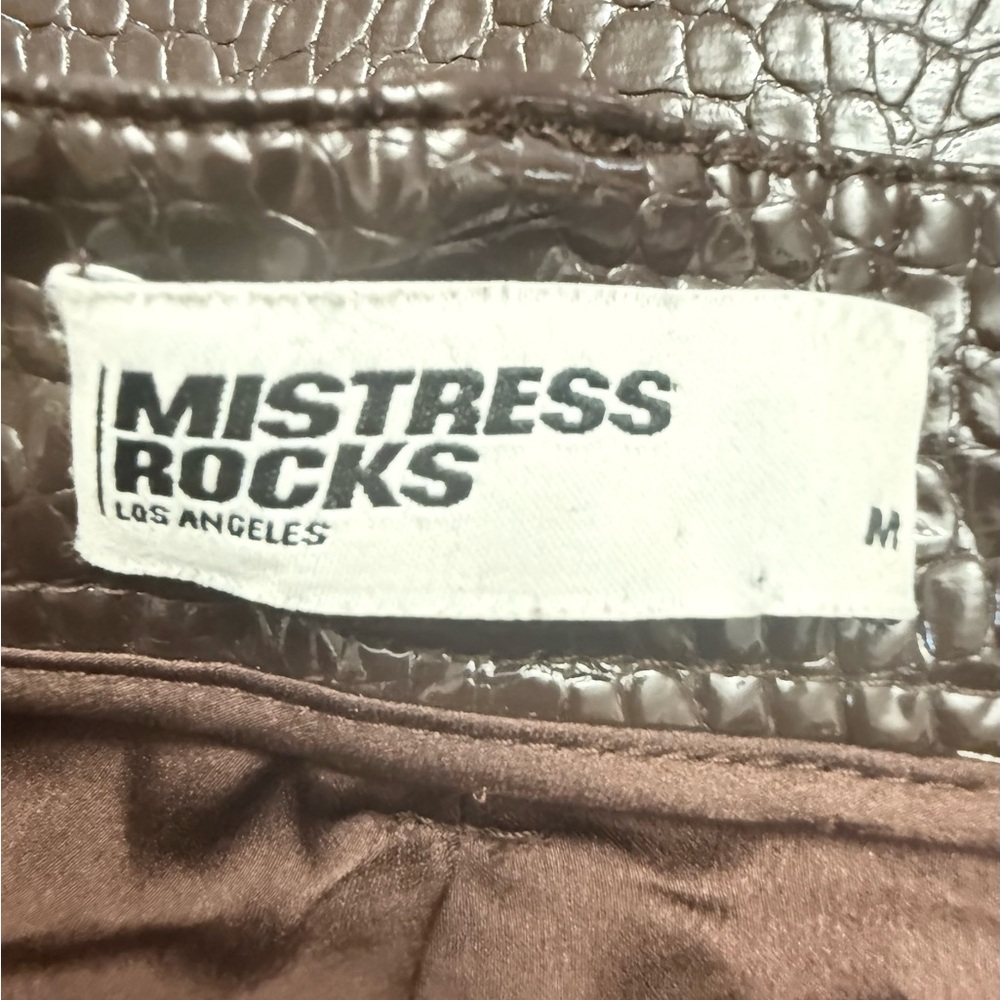 MISTRESS ROCKS LOS ANGELES High Waist Faux Croc Bootcut Dark Brown Trousers - Picture 11 of 14